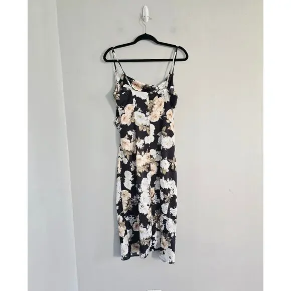 Re:Named Black Floral Midi Dress Size M - Picture 3 of 4